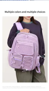 Sac a dos en maille mauve avec plusieurs poches grande capacite ecole voyage quotidien