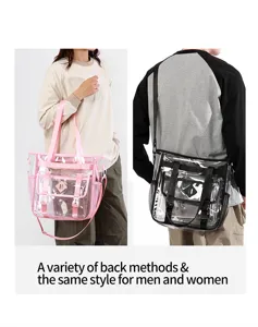 Clear PVC beach bag with multiple pockets, versatile shoulder and crossbody travel bag for daily.