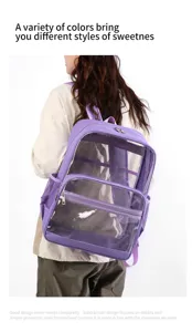 Klare lila Rucksack große Kapazität PVC Schultasche lässig tägliche Student transparent