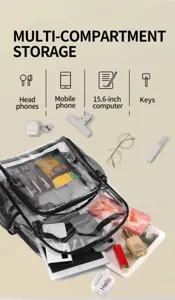 Transparenter PVC Rucksack mit mehreren Fächern für Studenten, Schule, Reisen und Alltag.