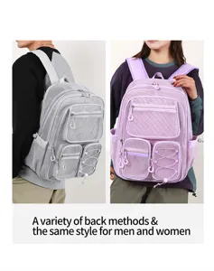 Sac à dos décontracté ajouré en maille avec poches, grande capacité pour étudiants.