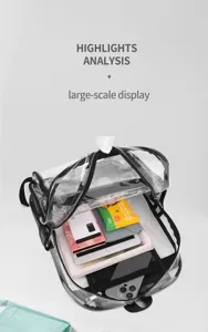 Detailansicht des transparenten PVC-Rucksacks mit geräumigem Innenraum und praktischen Fächern.