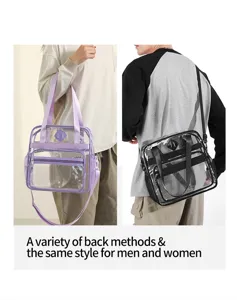 Clear PVC travel bag with multi-pockets, transparent shoulder crossbody bag for daily use.