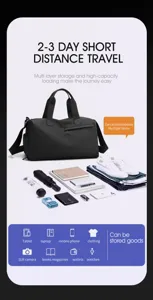 Wasserdichte schwarze Reisetasche mit großer Kapazität, ideal für Sport und kurze Wochenendausflüge.