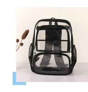 Transparenter Rucksack für Schule und Stadion mit vielen Taschen und klarem Design.