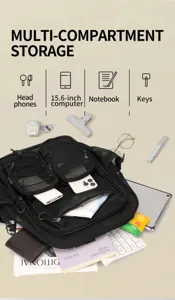 Sac a dos d'etudiant de grande capacite multi-poches en maille noire pour les voyages quotidiens