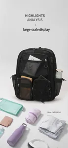 Sac à dos creux en résille noire décontracté multi-poches grande capacité voyage étudiant