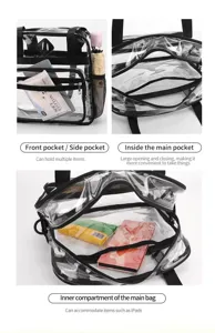 Clear PVC multi-pocket travel handbag concert stadium approved transparent shoulder bag for daily use