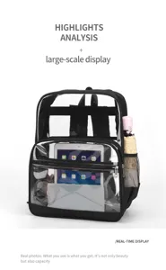Klare PVC Schüler Rucksack mit großer Kapazität, langlebige Schultasche mit Netztaschen.