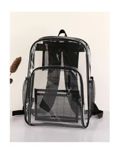 Klare transparente PVC Studenten Rucksack mit mehreren Taschen und Mesh Seitenfach Design.