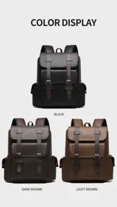 Zaino in pelle PU vintage con doppie fibbie e display di colori per i viaggi.