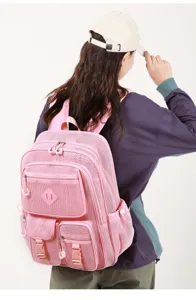 Pink mesh backpack large capacity casual school bag multi-pocket beach travel daypack