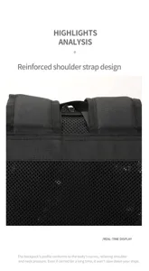 Détail du sac à dos en mesh noir avec bretelles renforcées et conception dorsale respirante.