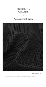 Langlebiges schwarzes Mesh-Gewebe Detail, atmungsaktiv und belastbar für Rucksack.