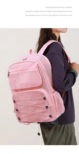Pink mesh backpack large capacity beach sports fitness hollow out design casual backpack