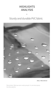 Detaillierte Nahaufnahme der strapazierfähigen, wasserdichten PVC-Gewebe-Textur mit Wassertropfen.