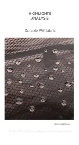 Close-up detail of durable waterproof PVC mesh fabric with water droplets for travel beach bag.