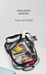Klares PVC-Rucksack-Detail mit geräumigem Innenraum und praktischem Mehrfachtaschen-Design.