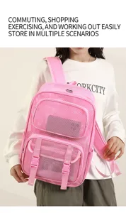 Zaino in rete rosa grande capacita borsa da scuola viaggio casual per donne ragazze