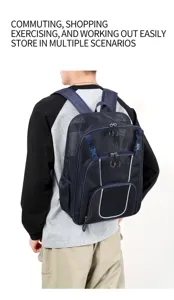 Mesh sports backpack with multiple zip pockets, ideal for outdoor commuting and basketball.