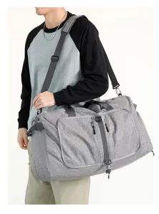 Bolso de viaje gris grande bolsa de deporte fitness con correa ajustable para hombro