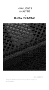 Detailed view of the durable black mesh fabric backpack, offering great breathability and style.