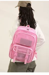 Zaino in rete rosa grande capacita borsa da scuola vuota spiaggia viaggio estate donna