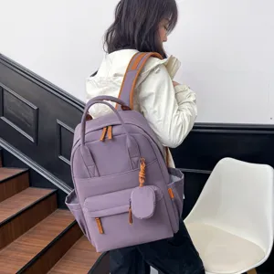 Koreanischer Stil großer Kapazität Studenten Rucksack mit mehreren Taschen, lila Freizeittasche.