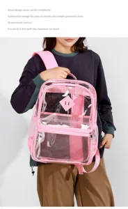 Transparenter PVC Rucksack in Rosa mit vielen Fächern, stylische Schultasche für Alltag.