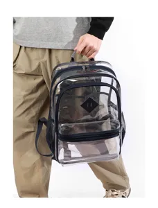 Transparenter PVC Rucksack mit mehreren Taschen, stylische klare Schultasche für Alltag Events.