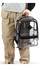 Transparenter PVC Rucksack mit vielen Fächern, stadiontaugliche Schultasche für Schüler.