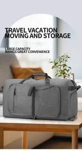 Large capacity foldable travel duffel bag for storage, moving, and vacation organizing.
