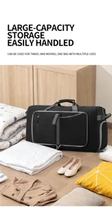Detailing the large capacity and durable fabric of this foldable storage bag for travel use.
