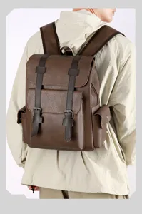 Zaino vintage in pelle PU da uomo viaggio casual grande capacità marrone scialle