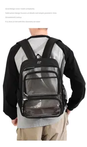 Klaren transparenten Rucksack mit mehreren Taschen und grosser Kapazitaet fuer Schule.