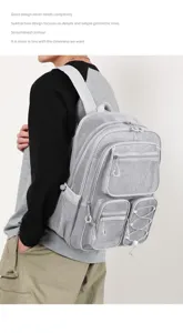 Sac à dos à double épaule en résille grise, sac de voyage pour étudiant décontracté.