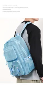 Lightweight mesh backpack with multi-pockets, breathable hollow design for beach and travel.