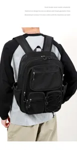 Sac à dos en filet noir grande capacité sac d'école étudiant décontracté à poches