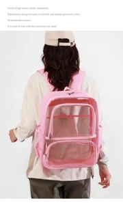 Rosa transparenter Schulrucksack mit vielen Fächern und großem Kapazität für den Alltag.