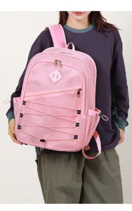 Zaino in rete rosa con grande capacità, perfetto per la spiaggia, la scuola e lo sport.