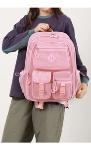 Pink mesh backpack with multiple pockets large capacity casual book bag for women daily use