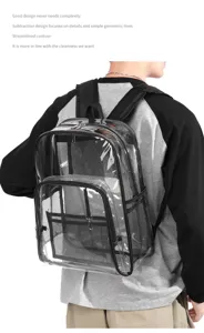 Transparenter PVC Rucksack für Studenten, großer Kapazität Schulrucksack mit Netztaschen.