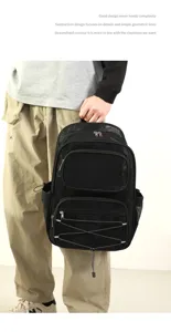 Zaino nero in rete grande capacita multi-tasche borsa da spiaggia estiva tempo libero