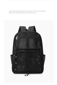 Black mesh backpack large capacity casual sports beach daypack with zipper and pockets