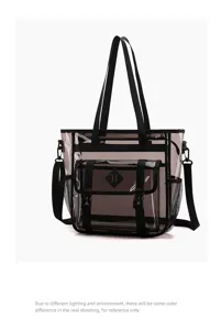 Transparent PVC beach bag with black straps waterproof wet dry separation travel tote bag