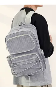 Zaino in rete grigio casual traspirante grande borsa da palestra sportiva multifunzionale