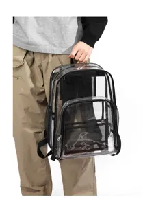 Durchsichtiger PVC Rucksack Detailansicht mit grossem Fassungsvermoegen und vielen Taschen