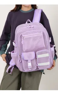 Zaino in rete viola grande capacita tasche multiple borsa scolaretta casual dettaglio