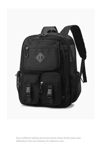 Black mesh hollow backpack multi-pocket beach travel school bag large capacity breathable.