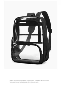 Transparenter Rucksack mit mehreren Fächern, strapazierfähiges PVC für Schule und Stadion.